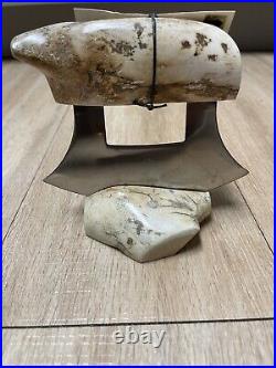 Alaska Rare Ulu Skinning Knife with Stand Fossilized Bone New Genuine