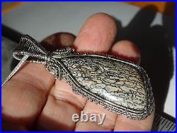 Fossilized Dinosauer Bone Handmade Wire Weave Pendant Beautiful Cells & Colors