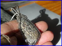 Fossilized Dinosauer Bone Handmade Wire Weave Pendant Beautiful Cells & Colors