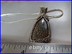 Fossilized Dinosauer Bone Handmade Wire Weave Pendant Beautiful Cells & Colors