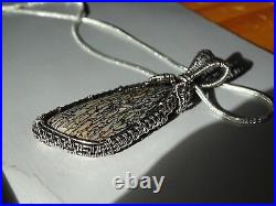 Fossilized Dinosauer Bone Handmade Wire Weave Pendant Beautiful Cells & Colors