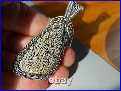 Fossilized Dinosauer Bone Handmade Wire Weave Pendant Beautiful Cells & Colors