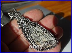 Fossilized Dinosauer Bone Handmade Wire Weave Pendant Beautiful Cells & Colors